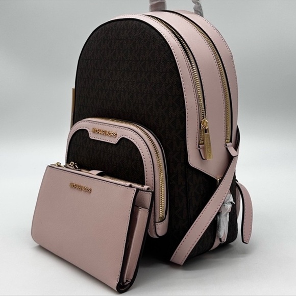 Michael Kors Medium Jaycee Zip Packet Backpack & Double Zip Wallet Wristlet - Picture 1 of 16